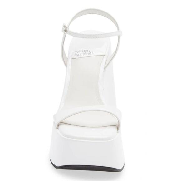 JEFFREY CAMPBELL Exhilarate Platform Wedge Sandal 9.5 White Patent Heels Glam - Picture 3 of 10